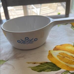 Corningware White Saucepan with Blue Floral Pattern